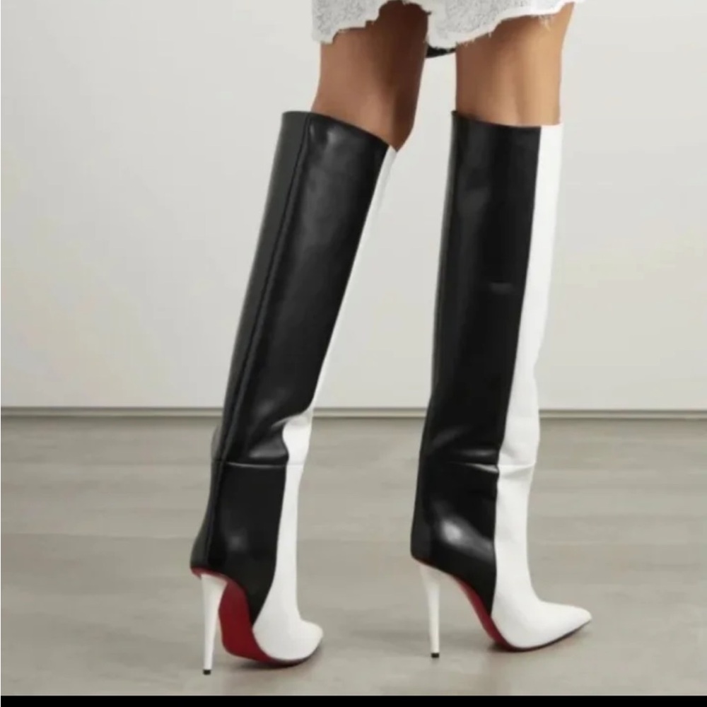 Red bottom black & white boots